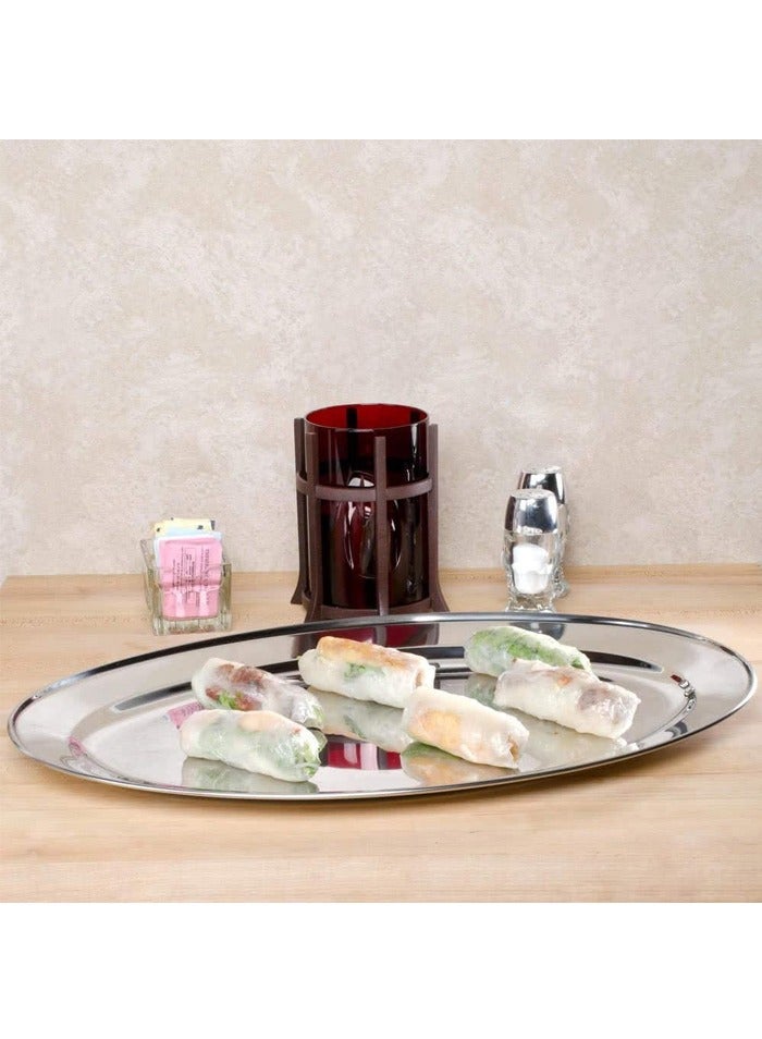 BLACKSTONE 35cm Stainless Steel Silver Oval Serving Tray for Dinner and Buffet Presentations Elegant Metal Platter for Catering Entertaining Home Kitchen and Restaurant Use - Image 2