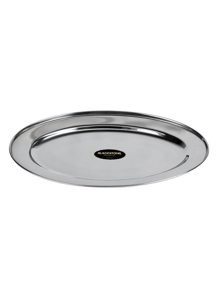 BLACKSTONE 35cm Stainless Steel Silver Oval Serving Tray for Dinner and Buffet Presentations Elegant Metal Platter for Catering Entertaining Home Kitchen and Restaurant Use - Image 1
