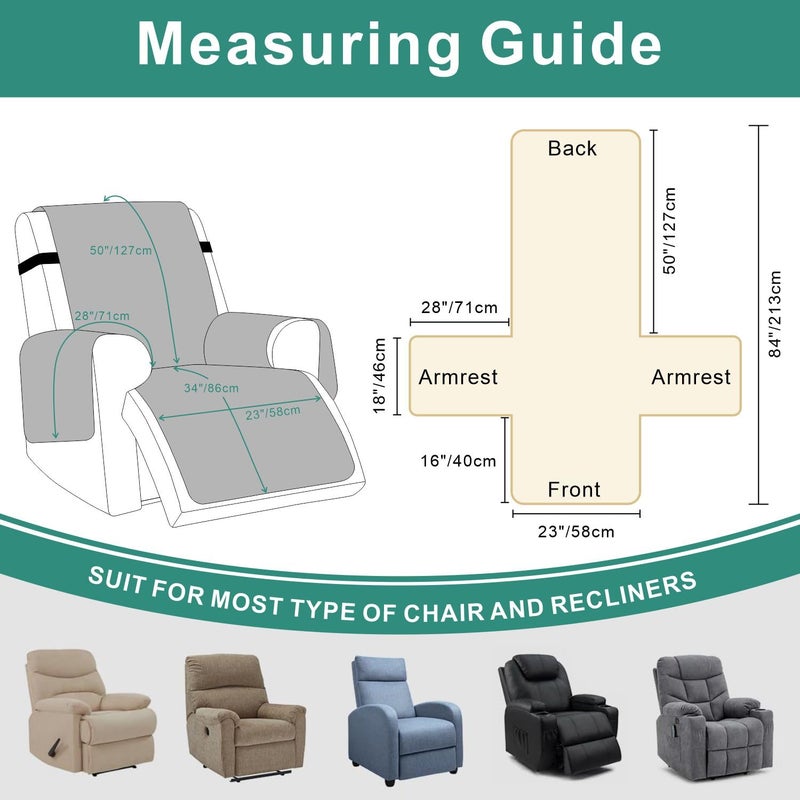 Foxdecor Recliner Chair Covers, Recliner Cover Non-Slip Chair Covers, Washable Recliner Couch Cover Furniture Protector, Cover for Recliner Chair with Elastic Straps. (Cream, 23" W) - Image 5
