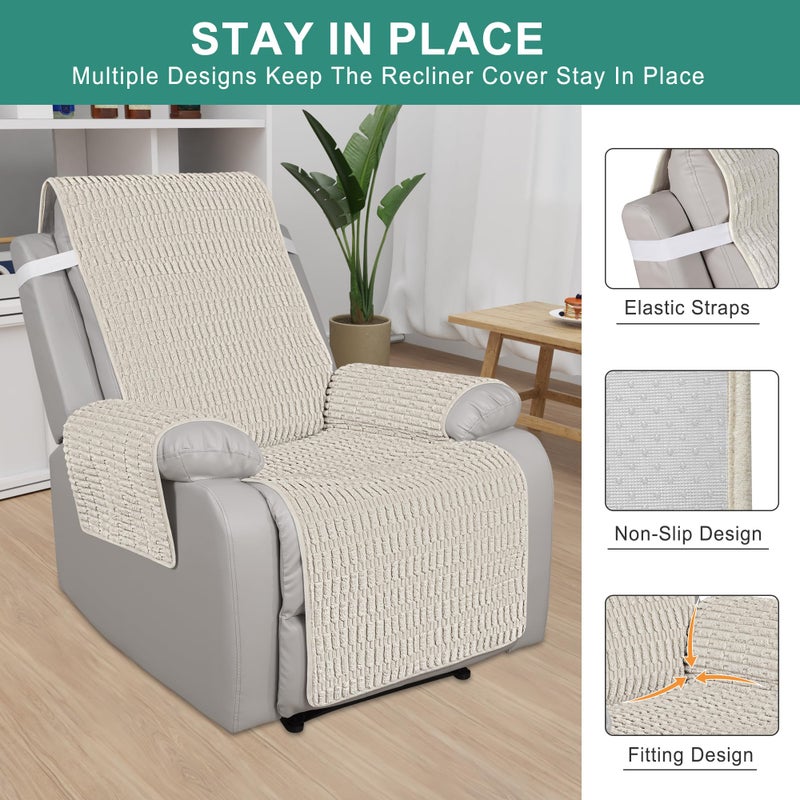 Foxdecor Recliner Chair Covers, Recliner Cover Non-Slip Chair Covers, Washable Recliner Couch Cover Furniture Protector, Cover for Recliner Chair with Elastic Straps. (Cream, 23" W) - Image 3