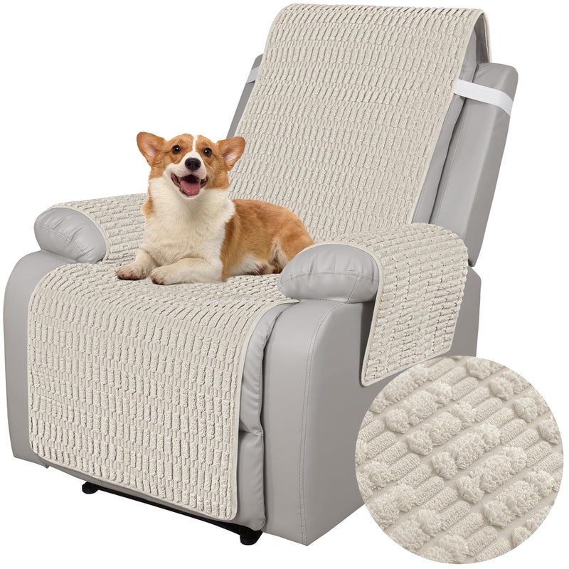 Foxdecor Recliner Chair Covers, Recliner Cover Non-Slip Chair Covers, Washable Recliner Couch Cover Furniture Protector, Cover for Recliner Chair with Elastic Straps. (Cream, 23" W) - Image 1