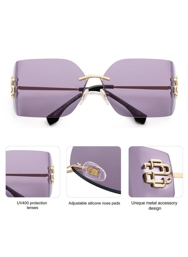 سوجوز نظارات شمسية بدون إطار بإطار ملفوف للنساء والرجال بتصميم مستطيل بدون إطار Sj1219، (أرجواني/أسود) - Image 5