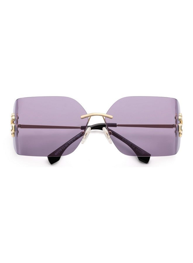 سوجوز نظارات شمسية بدون إطار بإطار ملفوف للنساء والرجال بتصميم مستطيل بدون إطار Sj1219، (أرجواني/أسود) - Image 3