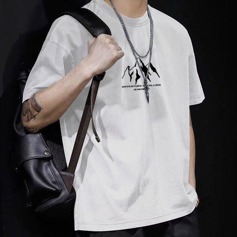 Pure Cotton Heavy Half Sleeve Hong Kong Style Summer Short Sleeve Trendy Brand Ins Men'S Simple Fashion Pure Cotton T-Shirt Simple All-Match Wide - Image 1