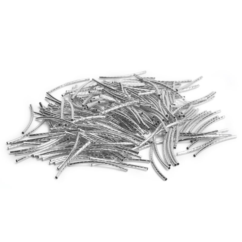 200Pcs Curved Noodle Tube Spacer Beads Long Sleek Twist DIY Jewelry Making AccessoriesSilver - Image 2