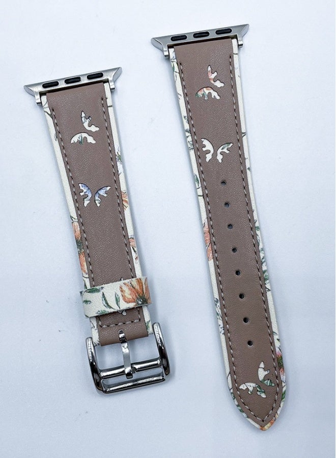 Beauenty For apple iWatch 6/7/8 Watch with Butterfly print leather strap 38/40/41mm brown