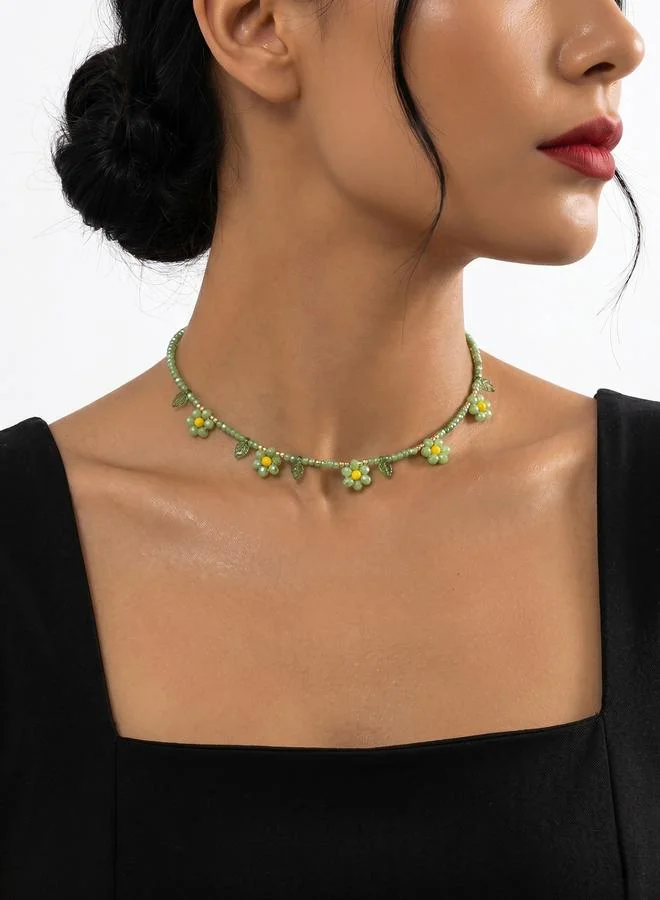 Flower and Leaf Beaded Necklace