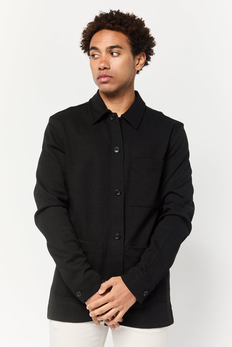 Celio Men Regular Fit Solid Long Sleeves Jacket Shirt, Black - Image 1