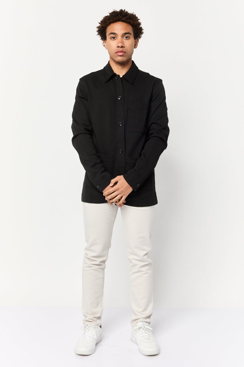 Celio Men Regular Fit Solid Long Sleeves Jacket Shirt, Black - Image 2