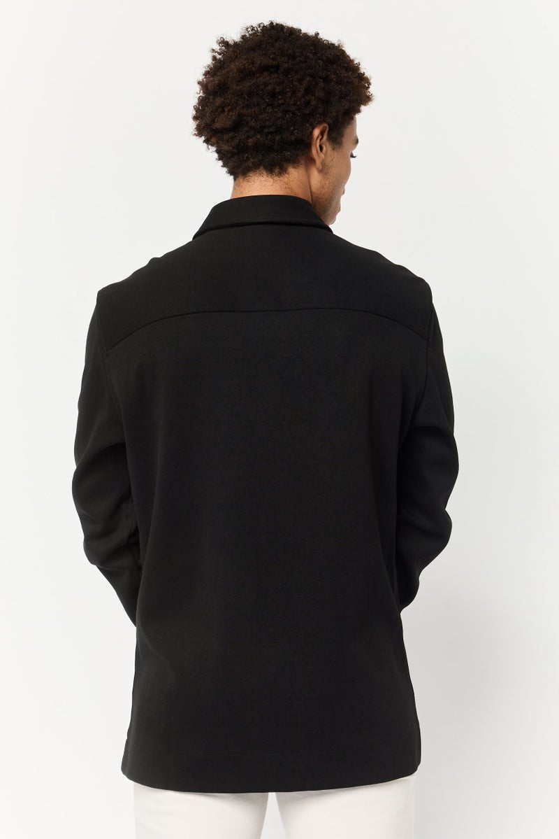 Celio Men Regular Fit Solid Long Sleeves Jacket Shirt, Black - Image 4