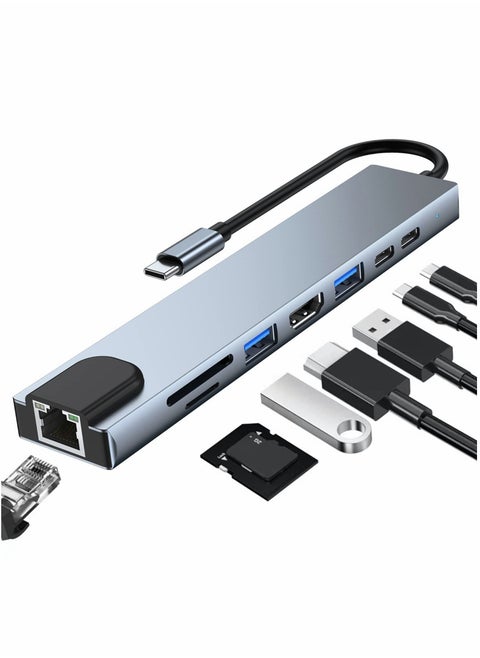 8 in 1 USB C Docking Station, USB C Hub Multiport Adapter with 4K HDMI, 100W Power Delivery, USB-C, Ethernet, 2 USB, SD/TF Card Reader Compatible with MacBook Pro XPS and More Type C Devices