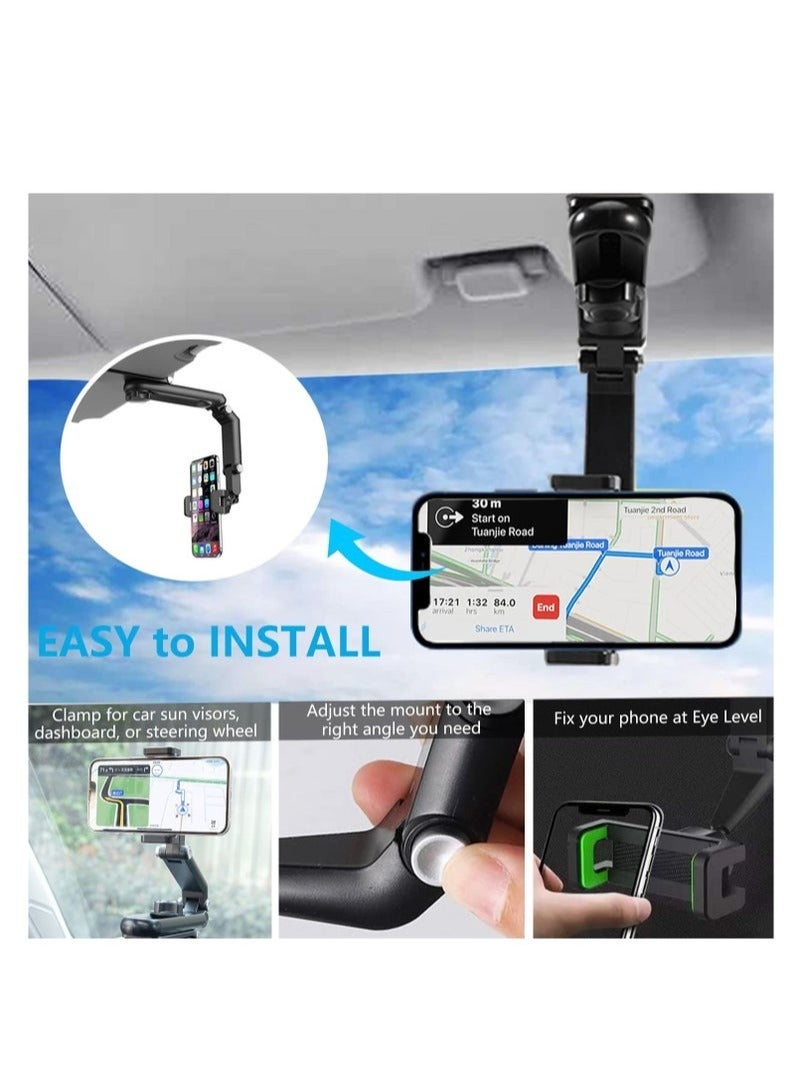 OULIYO Car Phone Holder for Sun Visor, 1080° Rotatable Sun Visor Car Phone Mount Foldable Dashboard Phone Holder for Car, Universal Adjustable Spring Clip Car Cell Phone Stand for All Phone - Image 4