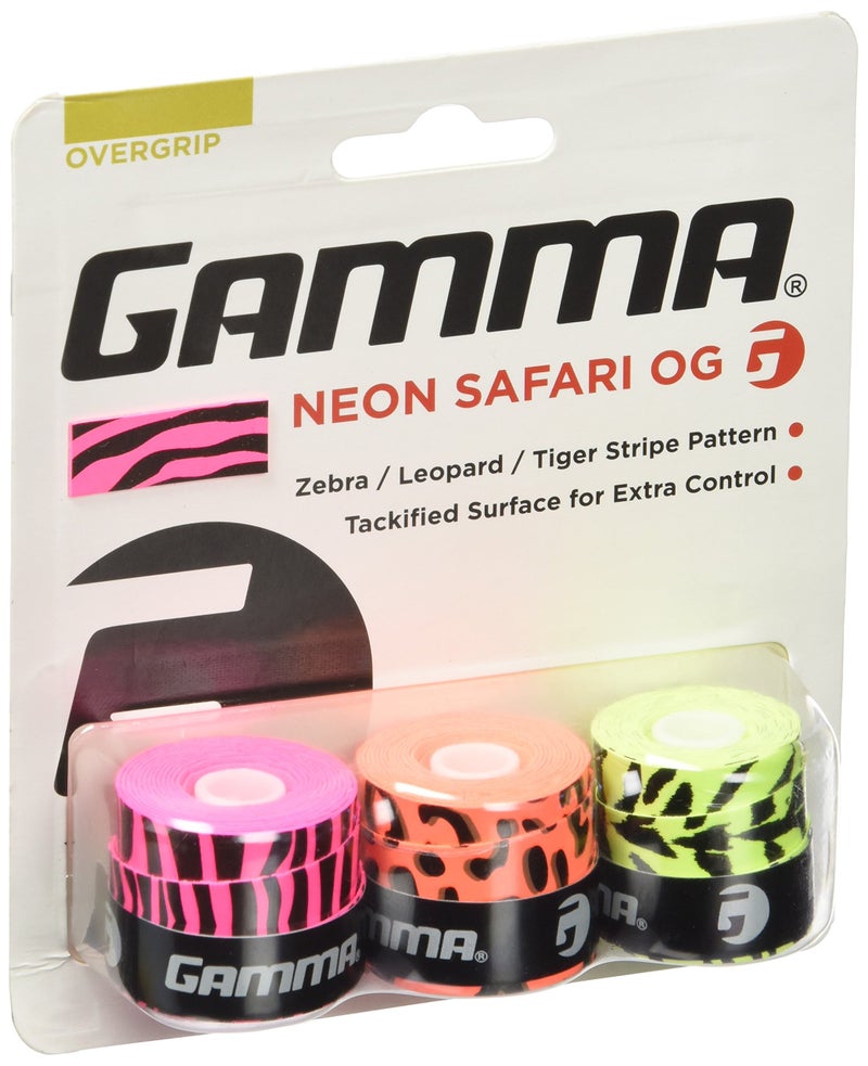 Gamma Sports Neon Tac, Neon Dri, Neon Safari Tennis Over Grip, High Performance, Badminton, Pickleball, Racquet Sports Og, Moisture Wicking Surface - Image 1