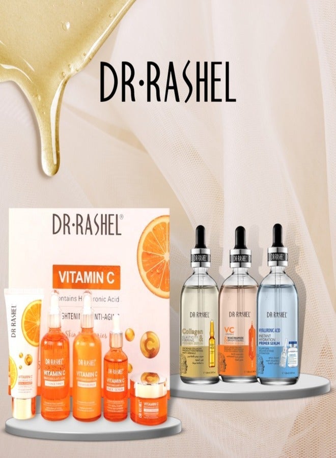 DR. RASHEL Combo - Dr. Rashel Vitamin C 5 Piece Set & 3 x Primer Serums (Vitamin C, Collagen, Hyaluronic Acid)  - Image 1