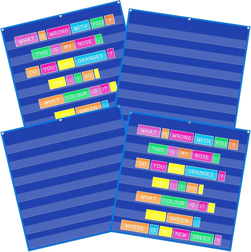 Gilprop 4 Pack 28" x 28" Standard Pocket Chart for Classroom, 7 Clear Calendar Pocket Chart for Homeschool Teaching Supplies for Word, Sentence, Cards, Calendar, Daily Schedule(Blue) - Image 1