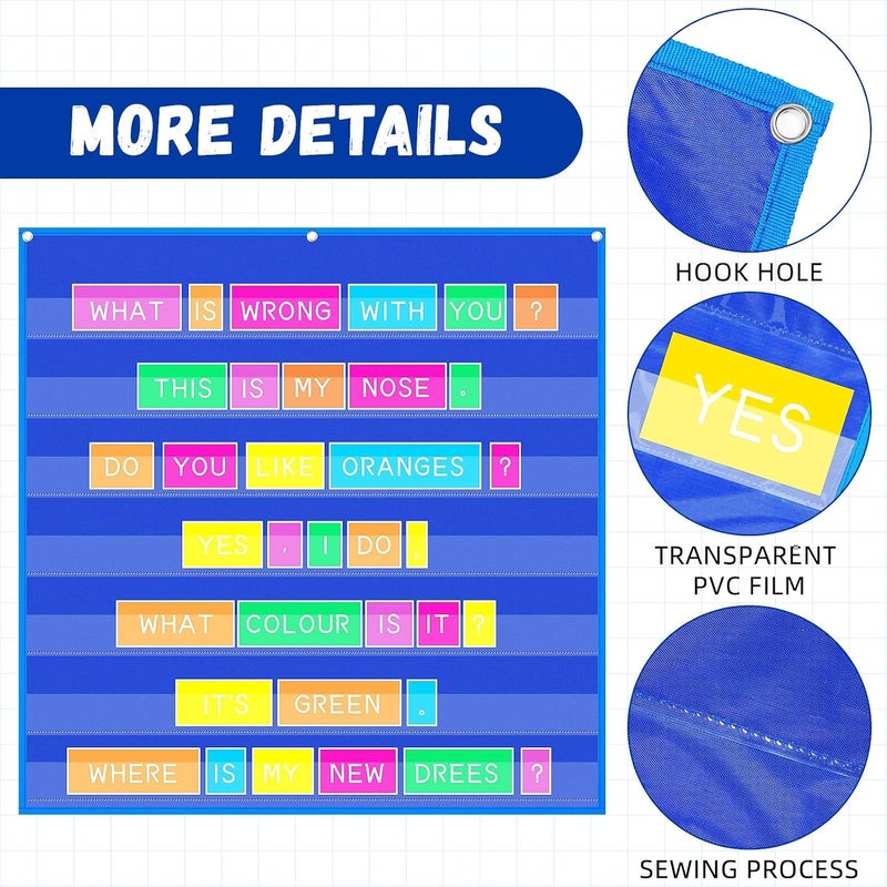 Gilprop 4 Pack 28" x 28" Standard Pocket Chart for Classroom, 7 Clear Calendar Pocket Chart for Homeschool Teaching Supplies for Word, Sentence, Cards, Calendar, Daily Schedule(Blue) - Image 3