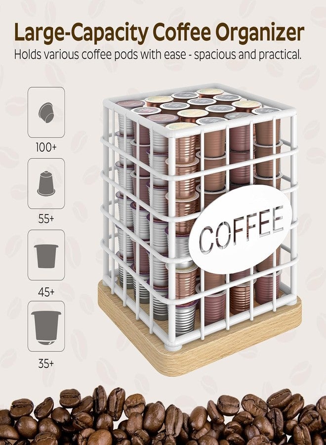 OGFC 58460 Holder Organizer, Large Capacity Coffee Pod Basket for K Cup, Coffee Capsule Storage Basket with Wooden Base, Space Saving, for Kitchen Countertop, White - Image 3