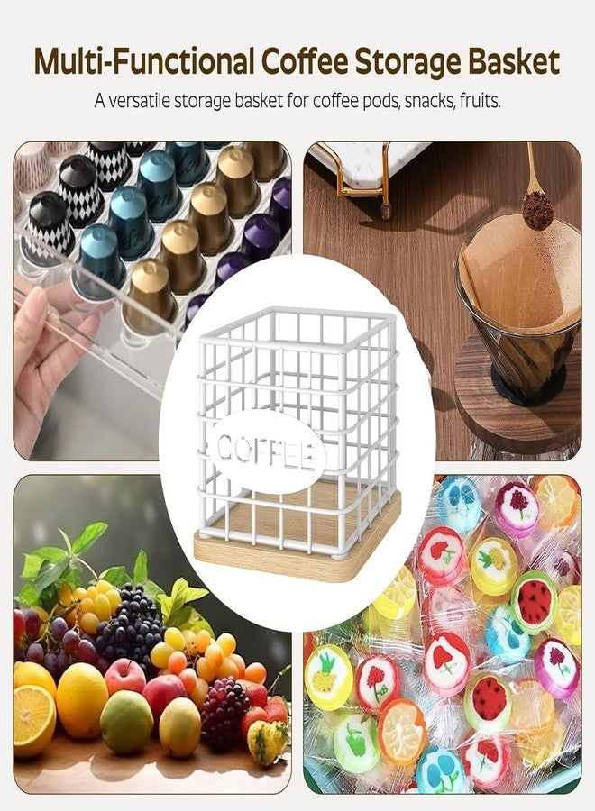 OGFC 58460 Holder Organizer, Large Capacity Coffee Pod Basket for K Cup, Coffee Capsule Storage Basket with Wooden Base, Space Saving, for Kitchen Countertop, White - Image 5