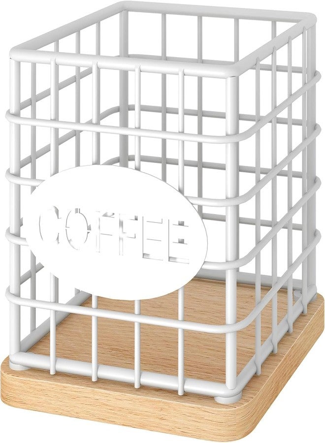 OGFC 58460 Holder Organizer, Large Capacity Coffee Pod Basket for K Cup, Coffee Capsule Storage Basket with Wooden Base, Space Saving, for Kitchen Countertop, White - Image 1