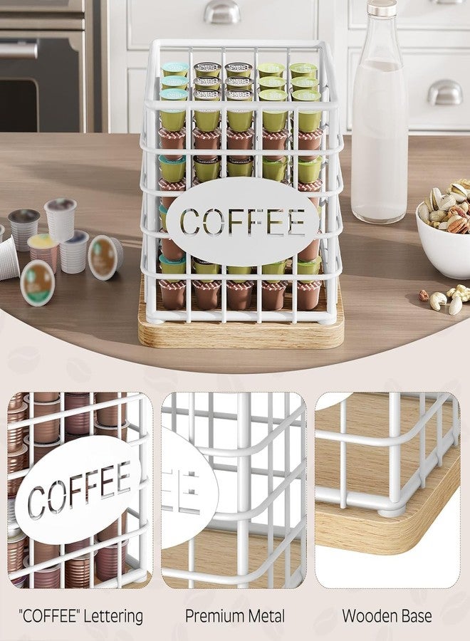 OGFC 58460 Holder Organizer, Large Capacity Coffee Pod Basket for K Cup, Coffee Capsule Storage Basket with Wooden Base, Space Saving, for Kitchen Countertop, White - Image 4