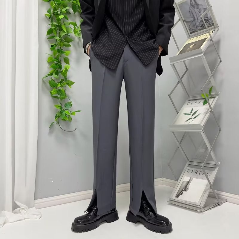 2024 Front Slit Mop Pants Draping Youth Loose Casual Pants Straight Small Suit Pants - Image 1
