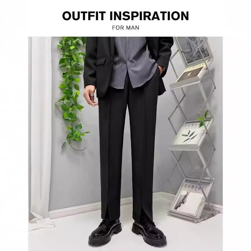 2024 Front Slit Mop Pants Draping Youth Loose Casual Pants Straight Small Suit Pants - Image 5