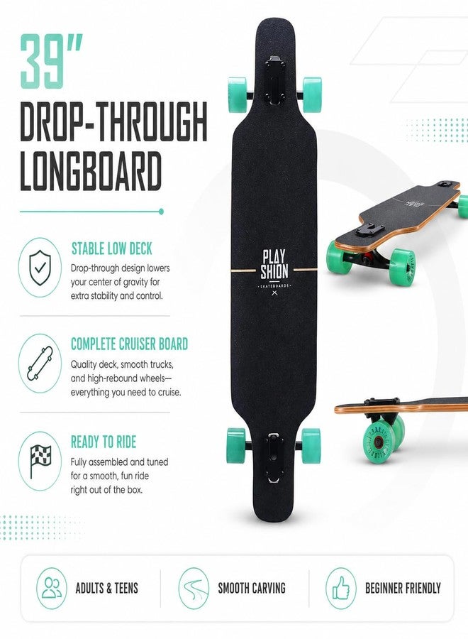 Playshion 39 Inch Drop Through Longboard Skateboard for Beginners,Black - Image 3