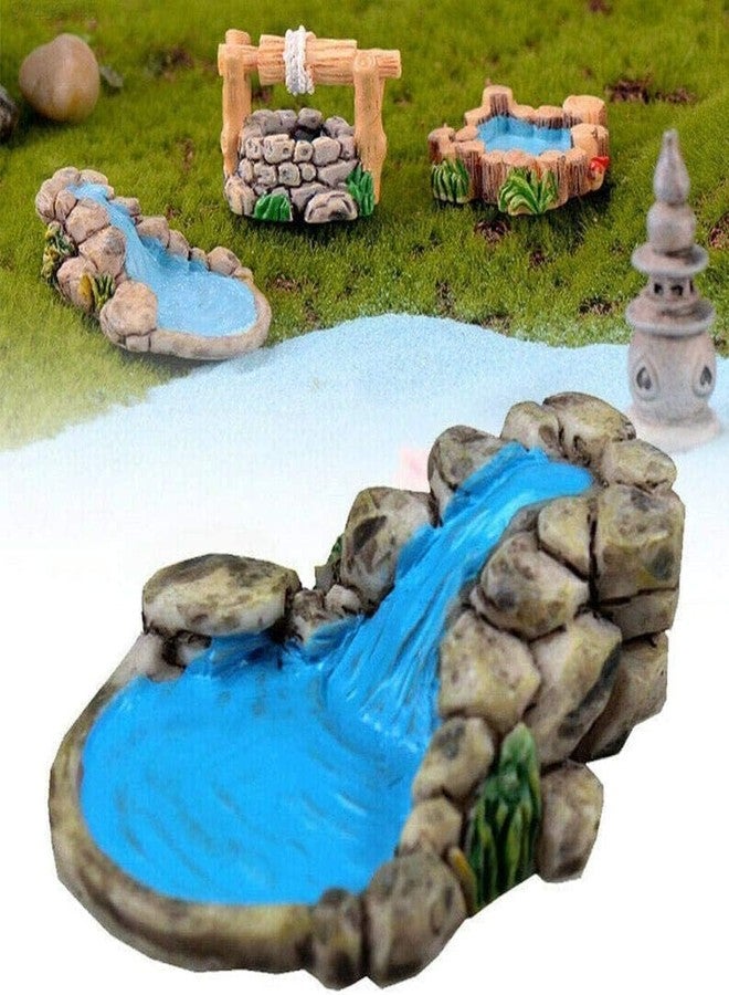 SelHeng Blue DIY Miniature Water Pool Fairy Garden Decor - Antique European Manor Style Mini Pond Landscape Ornament for Dollhouse Village and Outdoor Crafts - Image 2