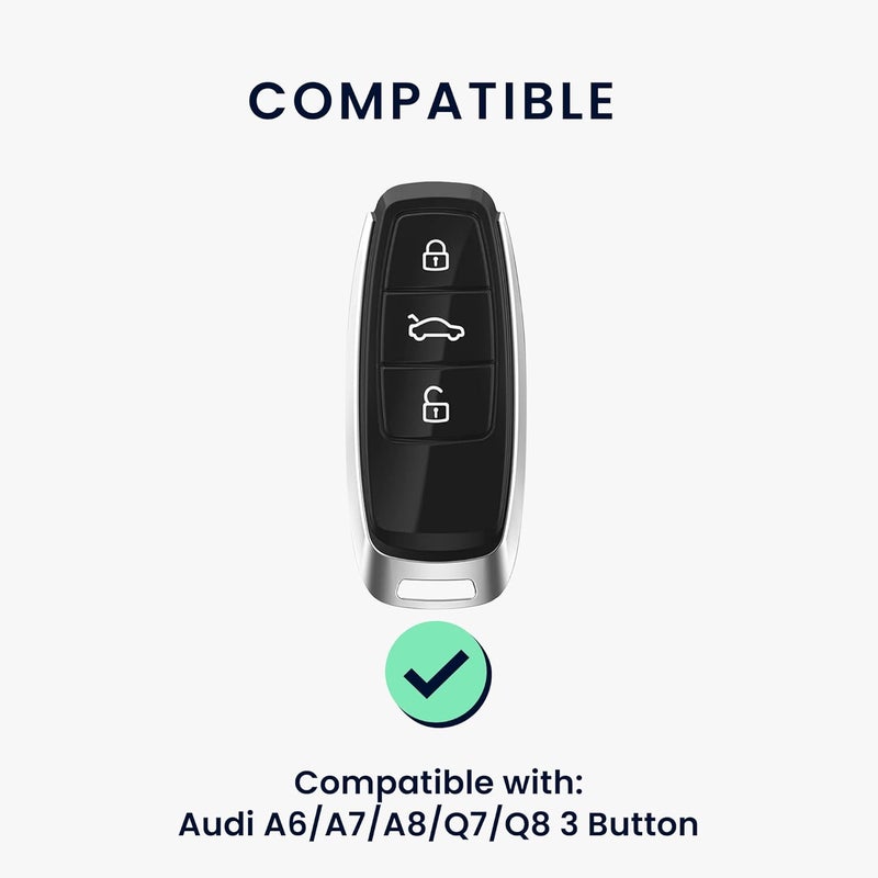 kwmobile Audi 3-Button Key Case for A6 A7 A8 Q7 Q8 - Black Matte PU Leather - Image 2