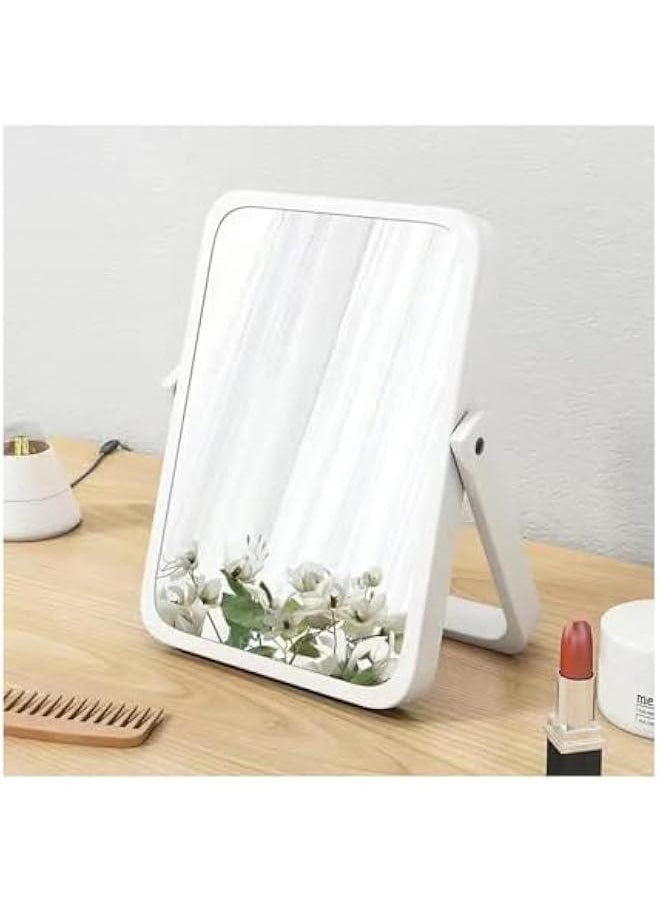 HOOKOR Wood Table Makeup Mirrors for Women - Rectangle Wall-Mounted Mirrors Desk Mirrors for Living Room Bedroom Birthday Gifts,White  - Image 1
