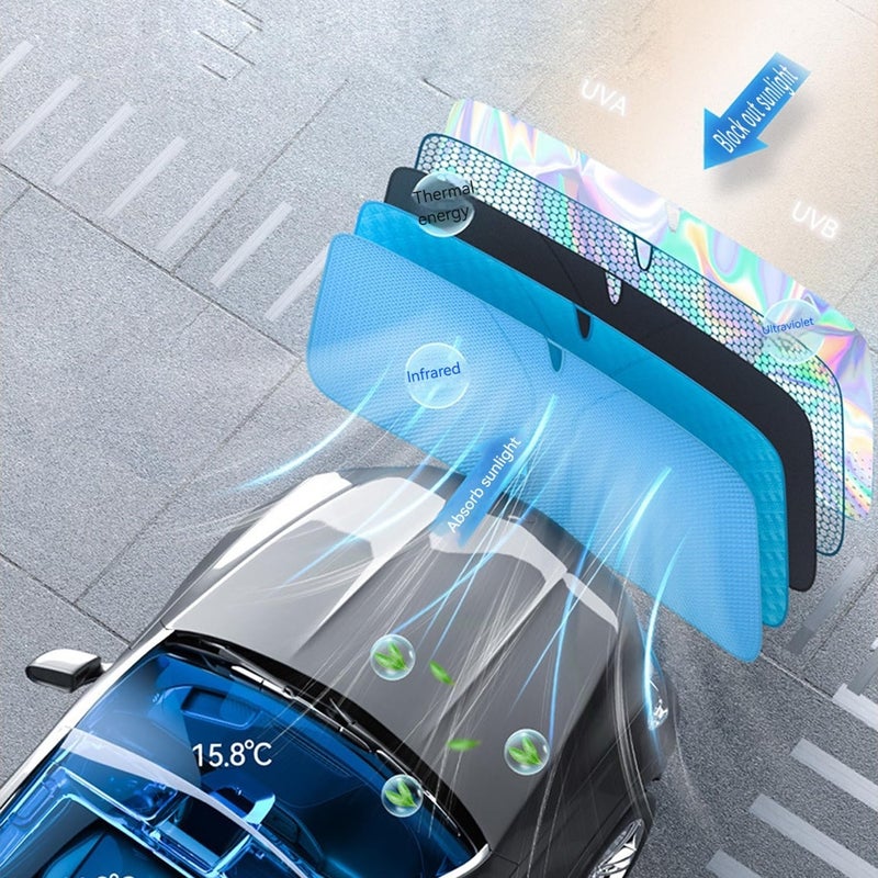 XUDUOO Car Windscreen Sun Shade - 145x80cm Foldable Front Windshield Sunshade Reflective UV Dust Protector - Image 3