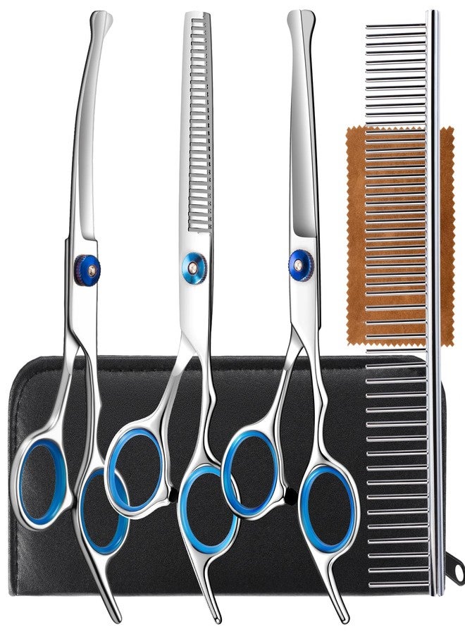 lengnoyp 5 in 1 Upgraded Thicken Dog Grooming Scissors, Professional Dog Scissors for Grooming with Safety Round Tips, Lengnoyp Stainless Steel Thinning Shears, Pet Cat Shears for Grooming Kit - Image 1