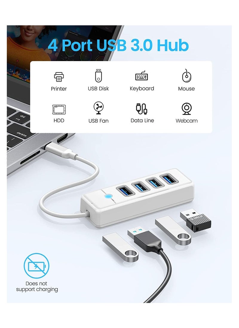 SYOSI - USB C Hub 4 Ports USB 3.1 Type C to USB 3.0 Hub Adapter, USB Splitter for Laptop, Mobile Phone, Tablet with 0.5ft Cable, Compatible with Mac OS 10.X and Above, Linux, Android-White - Image 1