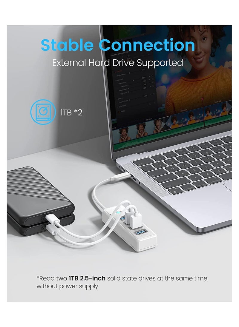 SYOSI - USB C Hub 4 Ports USB 3.1 Type C to USB 3.0 Hub Adapter, USB Splitter for Laptop, Mobile Phone, Tablet with 0.5ft Cable, Compatible with Mac OS 10.X and Above, Linux, Android-White - Image 1