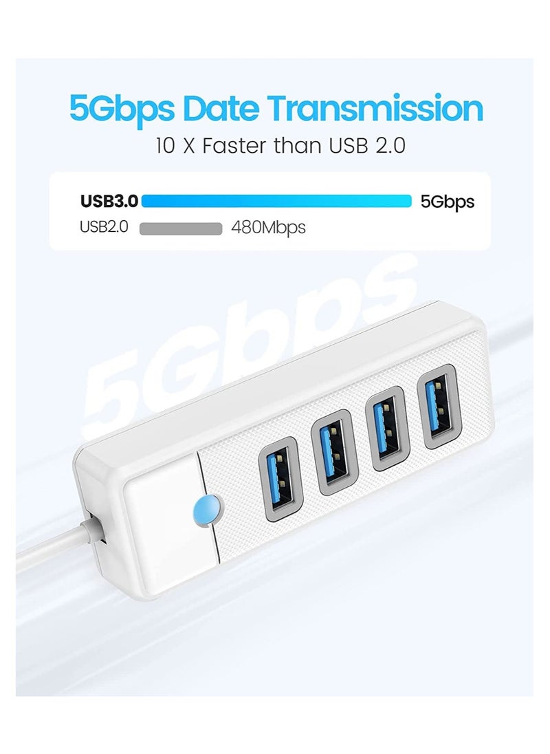 SYOSI - USB C Hub 4 Ports USB 3.1 Type C to USB 3.0 Hub Adapter, USB Splitter for Laptop, Mobile Phone, Tablet with 0.5ft Cable, Compatible with Mac OS 10.X and Above, Linux, Android-White - Image 1