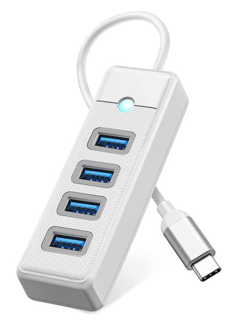 USB C Hub 4 Ports USB 3.1 Type C to USB 3.0 Hub Adapter, USB Splitter for Laptop, Mobile Phone, Tablet with 0.5ft Cable, Compatible with Mac OS 10.X and Above, Linux, Android-White