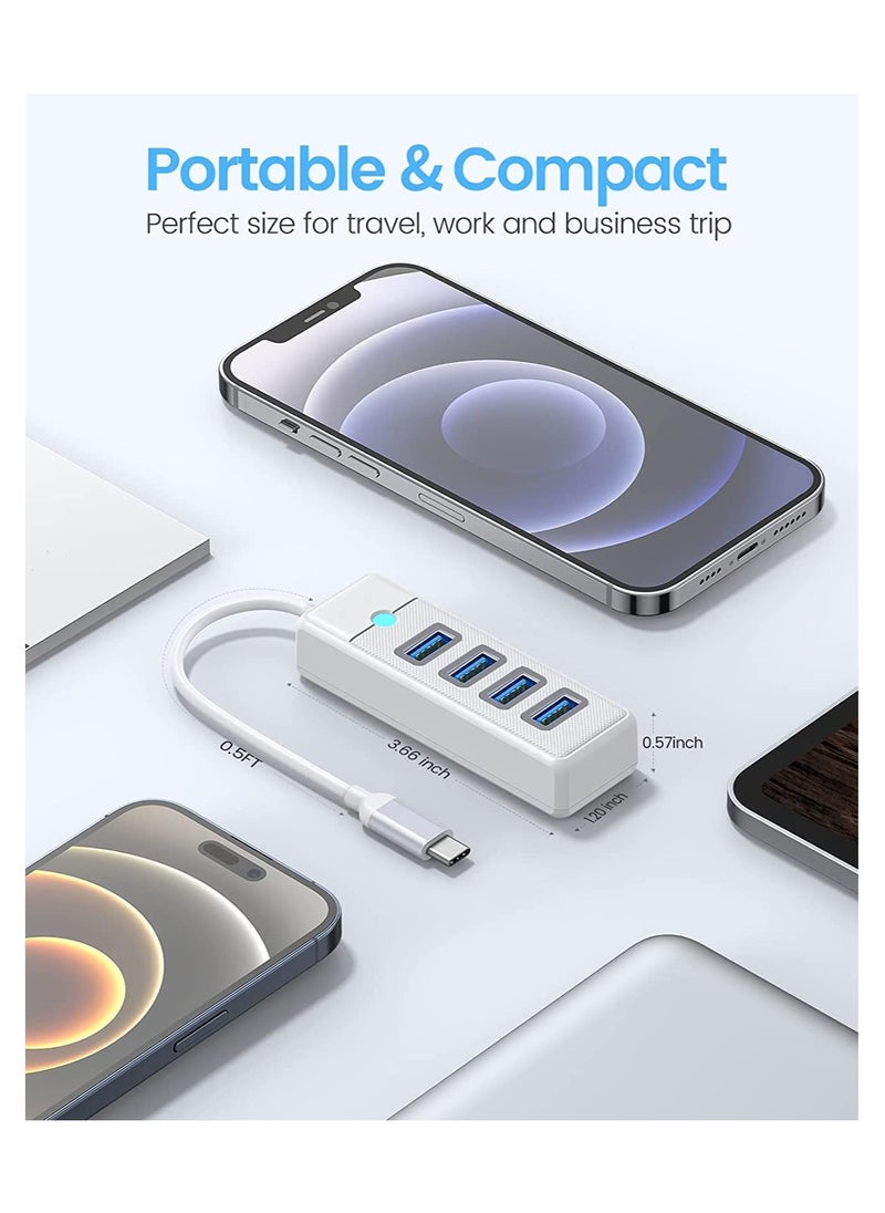 SYOSI - USB C Hub 4 Ports USB 3.1 Type C to USB 3.0 Hub Adapter, USB Splitter for Laptop, Mobile Phone, Tablet with 0.5ft Cable, Compatible with Mac OS 10.X and Above, Linux, Android-White - Image 1