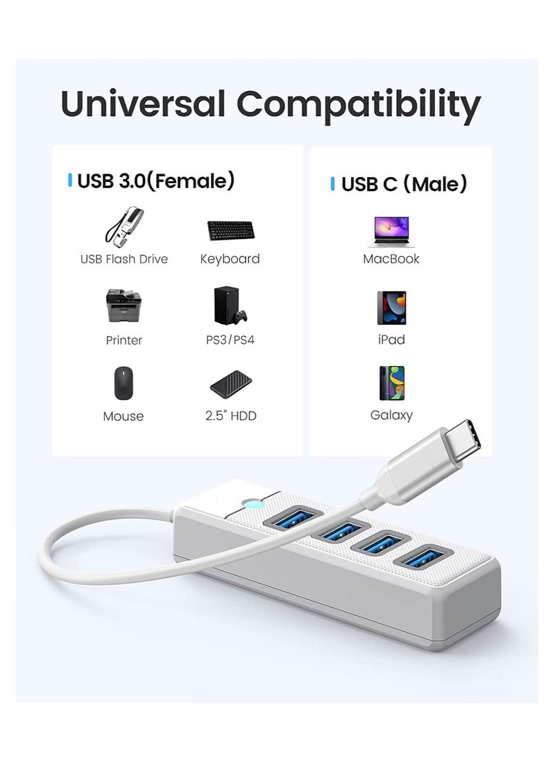 SYOSI - USB C Hub 4 Ports USB 3.1 Type C to USB 3.0 Hub Adapter, USB Splitter for Laptop, Mobile Phone, Tablet with 0.5ft Cable, Compatible with Mac OS 10.X and Above, Linux, Android-White - Image 1