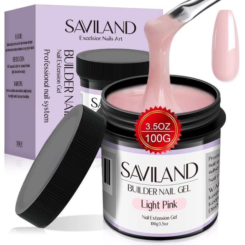 SAVILAND 100 G Builder Nail Gel - 3.5 oz Light Pink Hard Gel for Extension Nail Art Manicure Starter for Professional Nails Salon Home DIY - Image 1