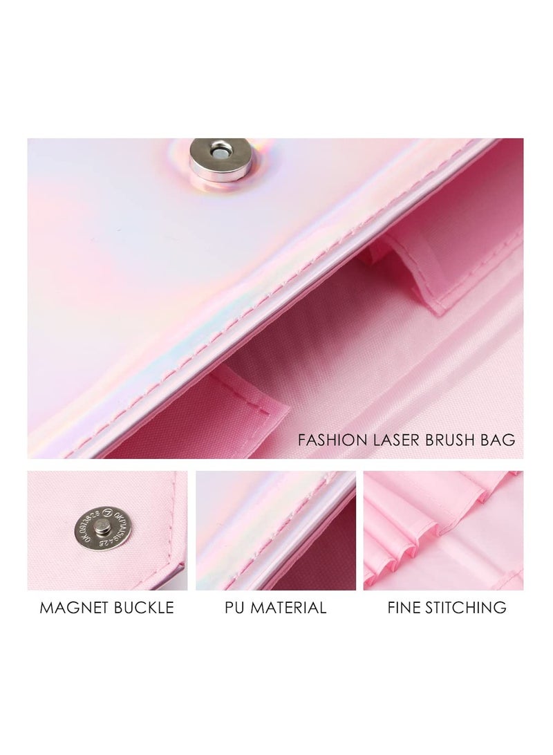 10-Piece Makeup Brush Set with PU Pouch Pink/Grey - Image 3