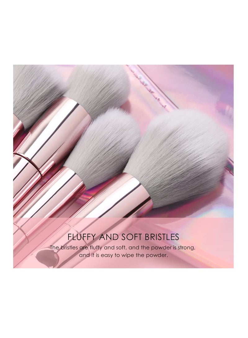 10-Piece Makeup Brush Set with PU Pouch Pink/Grey - Image 5