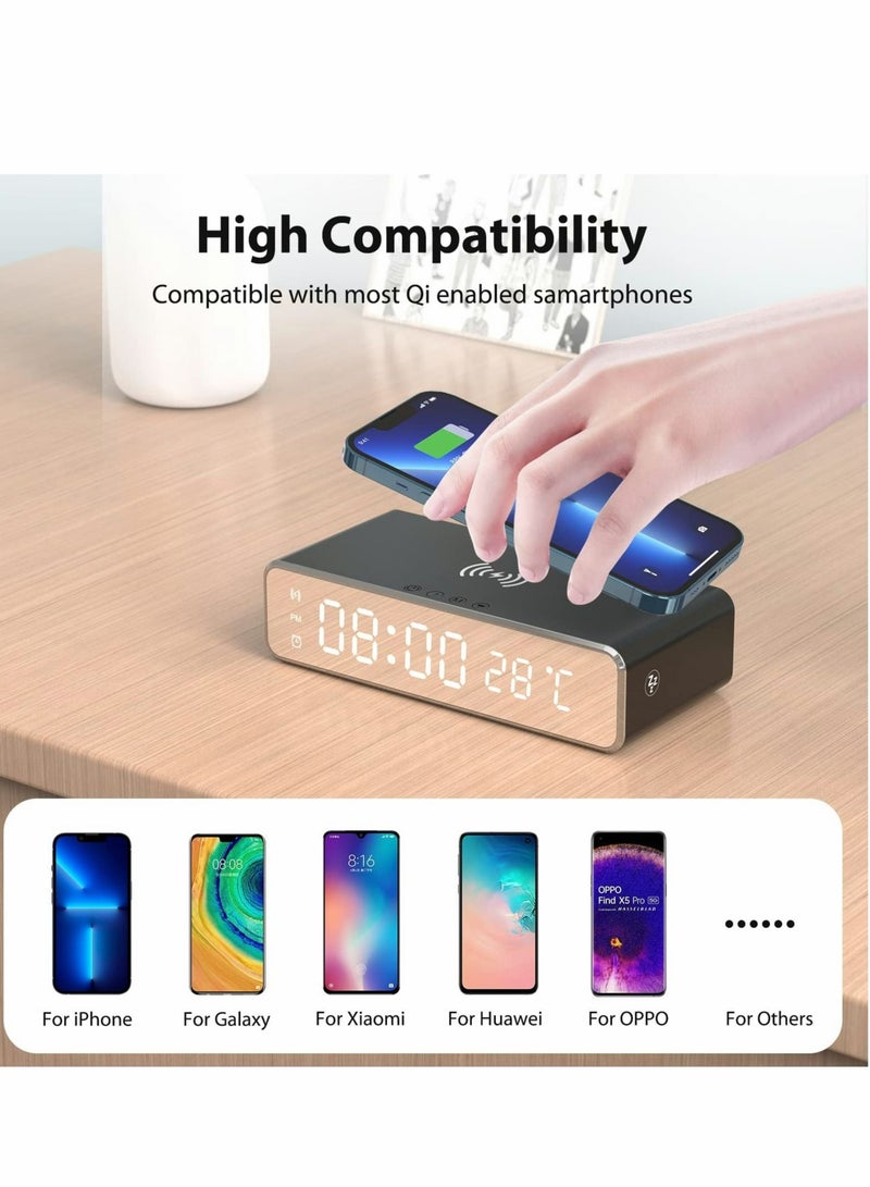 Captaintech Wireless Charging Digital Alarm Clock, 15W Fast Wireless Charger Alarm for Smart Phone, Dimmable LED Display, Snooze Mode, Temperature Detect, Sleep Timer for Bedroom, Bedside, Office, Table - Image 3