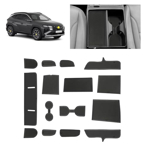 SKTU Door Slot Mat for 2025 2026 Hyundai Tucson Accessories Door Groove Gate Pad 15Pcs Fit 2025 2026 Hyundai Tucson Limited Door Compartment Cup Console Liners Tucson Hybrid Floor Liners (Black) - Image 1