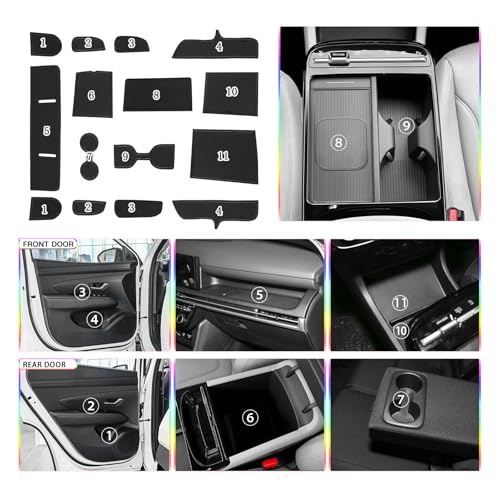 SKTU Door Slot Mat for 2025 2026 Hyundai Tucson Accessories Door Groove Gate Pad 15Pcs Fit 2025 2026 Hyundai Tucson Limited Door Compartment Cup Console Liners Tucson Hybrid Floor Liners (Black) - Image 3
