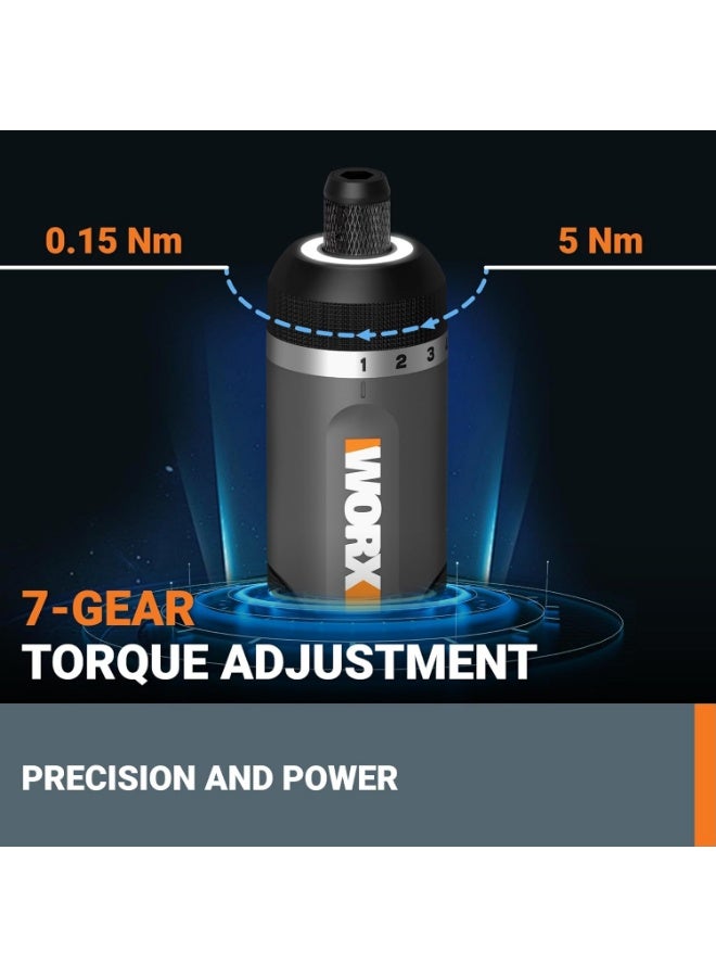 ووركس {"en":"Worx WX242 4V Smart Cordless Electric Screwdriver Set – 7-Level Torque, SDS Quick-Change Chuck, LED Lighting, USB Rechargeable with 30 Bit Kit - Image 4