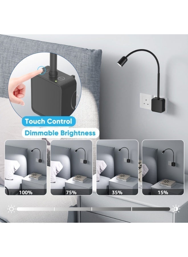 PRINCEWAY Plug In LED Wall Reading Light for Books in Bed, Dimmable LED Black Flexible Bedside Wall Lamp with Power Plug, Two Touch Switches, 3 Lighting Color Modes, 50° Spot Light Angle - Image 3
