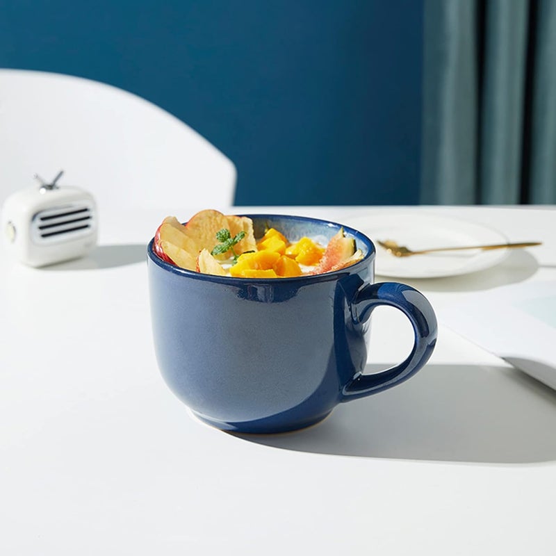 Sicaluya Extra Large Oatmeal Porcelain Mug with Handle  24 OZ Wide Coffee Mug Microwave and Dishwasher Safe Breakfast Cup and Soup Bowl Ceramic Mug for Milk Tea Fruit Ice Cream - Image 3