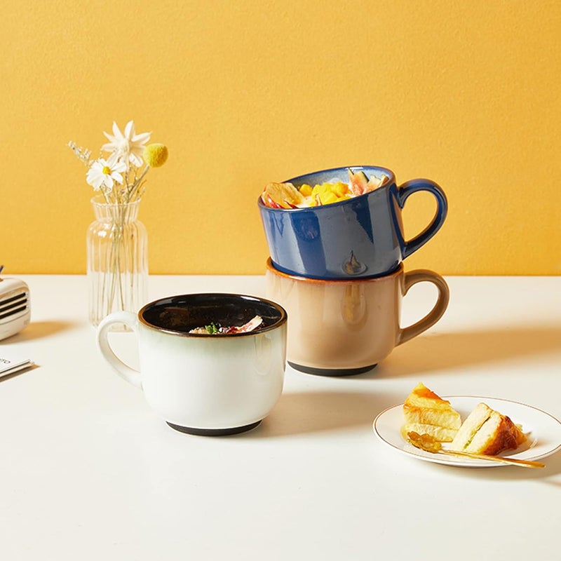 Sicaluya Extra Large Oatmeal Porcelain Mug with Handle  24 OZ Wide Coffee Mug Microwave and Dishwasher Safe Breakfast Cup and Soup Bowl Ceramic Mug for Milk Tea Fruit Ice Cream - Image 2