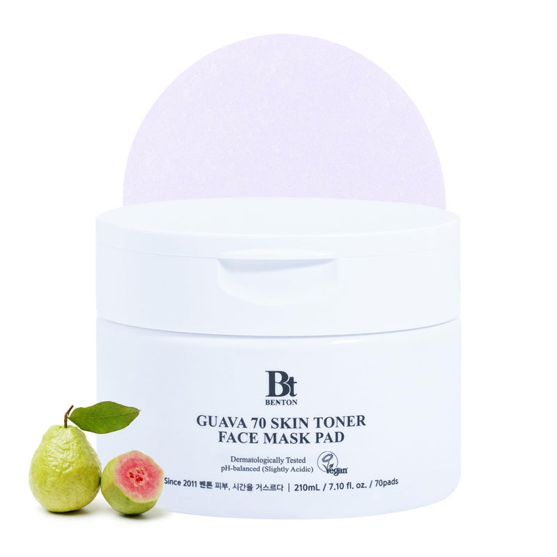 BENTON Guava 70 Skin Toner Face Mask Pad Moisturizer Hyaluronic Acid Soothing Calming Relief Pore Care for Dry Sensitive, All Skin Types Dewy Luminous Skin, Non-Drying Toner Pads, Korean Skin Care - Image 1