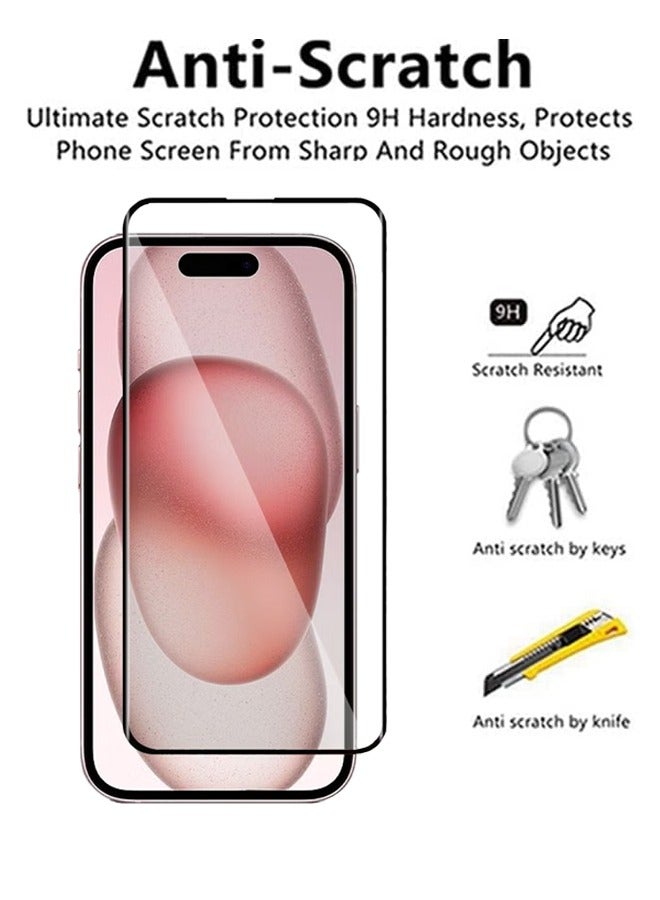 واقي شاشة Apple iPhone 15 - زجاج مقوى ممتاز من الحافة إلى الحافة، شفافية عالية، لمسة دقيقة، مضاد للانفجار، حواف مقوسة ناعمة، تركيب سهل - Image 3
